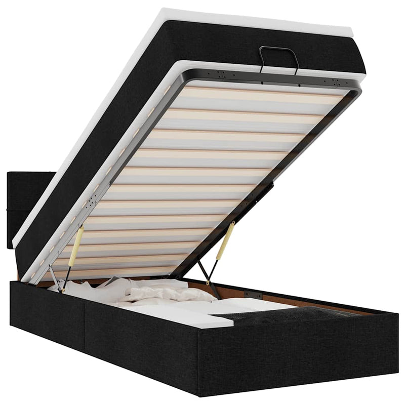vidaXL fekete szövet ottomán ágy matraccal & LED-ek 80x200cm