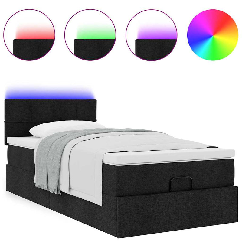 vidaXL fekete szövet ottomán ágy matraccal & LED-ek 80x200cm