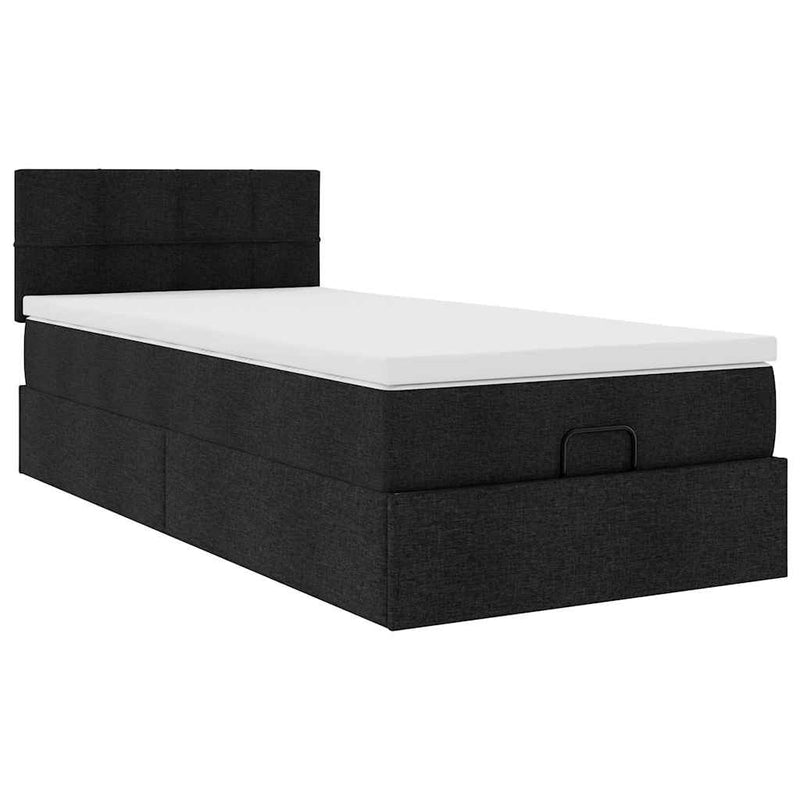 vidaXL fekete szövet ottomán ágy matraccal & LED-ek 80x200cm