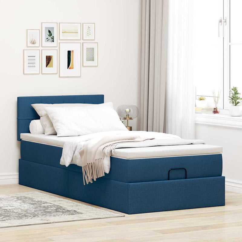 vidaXL Ottomán ágykeret matraccal kék 80x200cm szövet