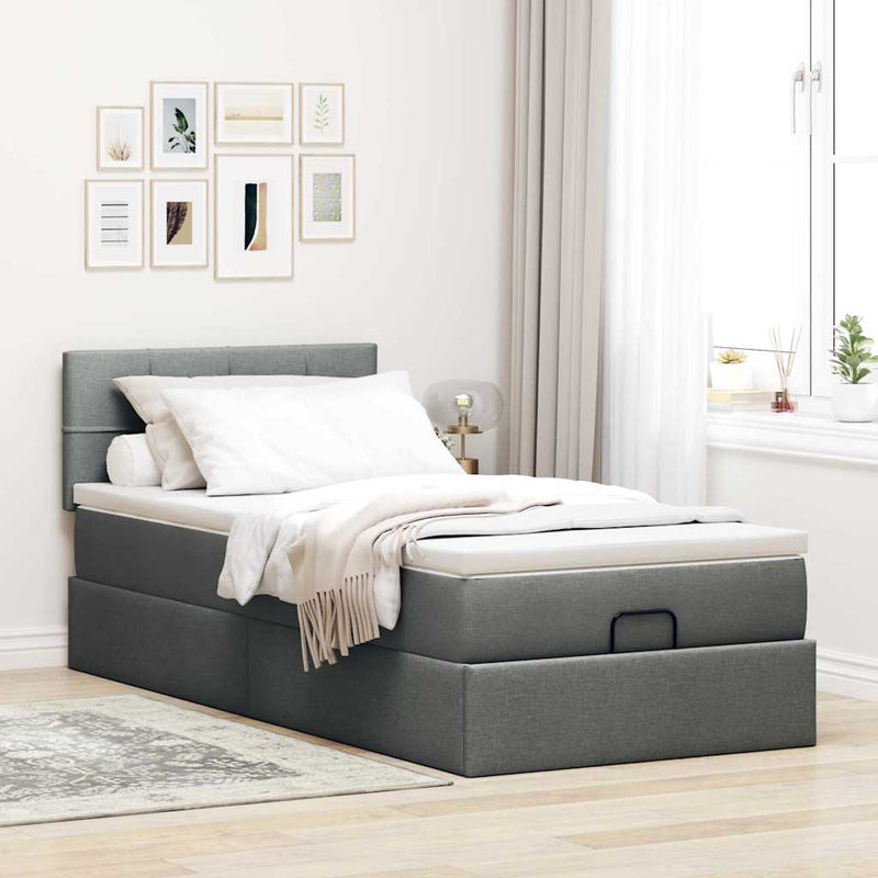 vidaXL Ottomán ágykeret matraccal sötét szürke 90x190cm szövet