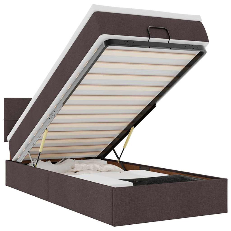 vidaXL sötétbarna szövet ottomán ágy matraccal & LED-ek 90x200 cm