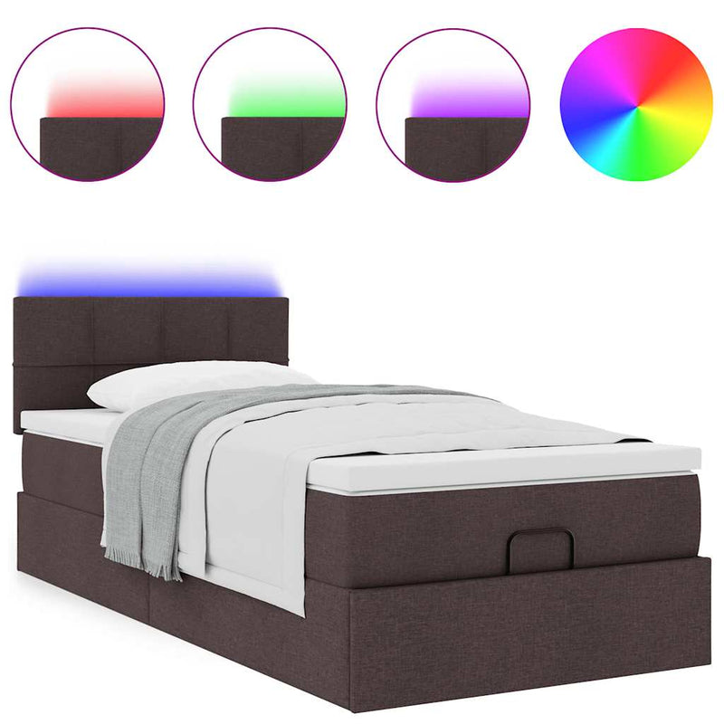vidaXL sötétbarna szövet ottomán ágy matraccal & LED-ek 90x200 cm