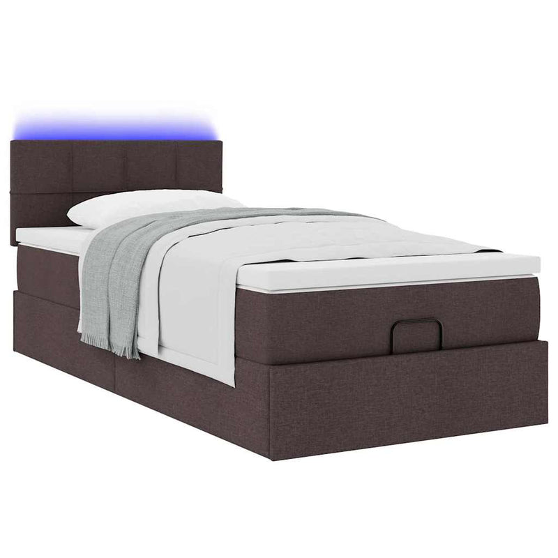vidaXL sötétbarna szövet ottomán ágy matraccal & LED-ek 90x200 cm