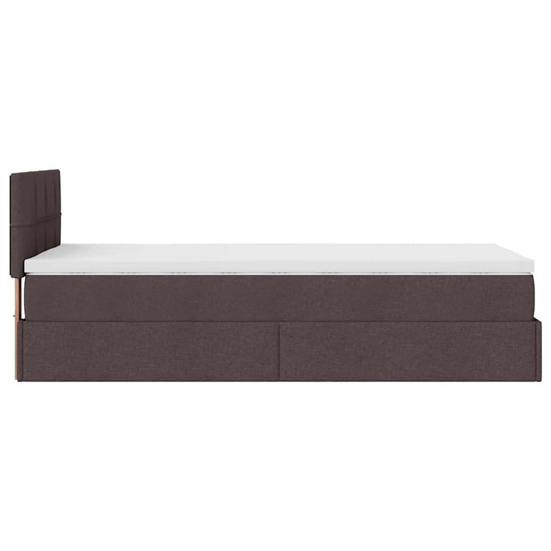 vidaXL sötétbarna szövet ottomán ágy matraccal & LED-ek 90x200 cm