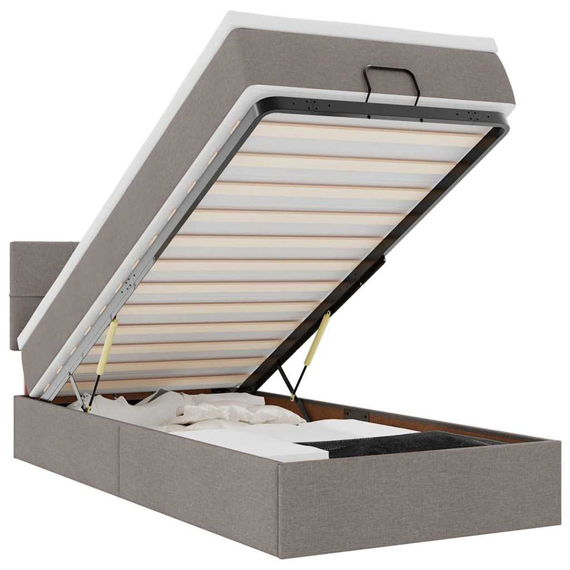 vidaXL tópszínű szövet ottomán ágy matraccal & LED-ek 90x200 cm