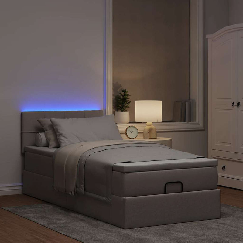 vidaXL tópszínű szövet ottomán ágy matraccal & LED-ek 90x200 cm