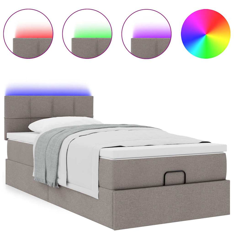vidaXL tópszínű szövet ottomán ágy matraccal & LED-ek 90x200 cm