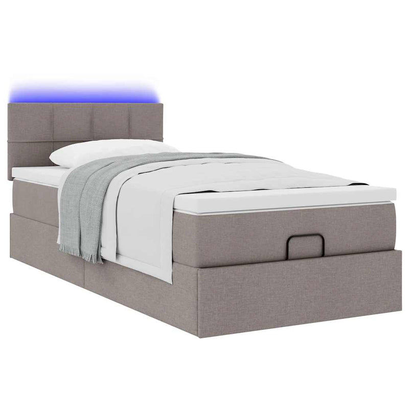 vidaXL tópszínű szövet ottomán ágy matraccal & LED-ek 90x200 cm