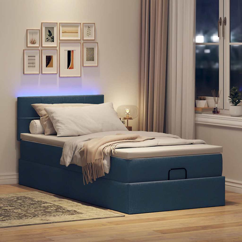 vidaXL Ottomán ágy matraccal & LED kék 90x200 cm szövet