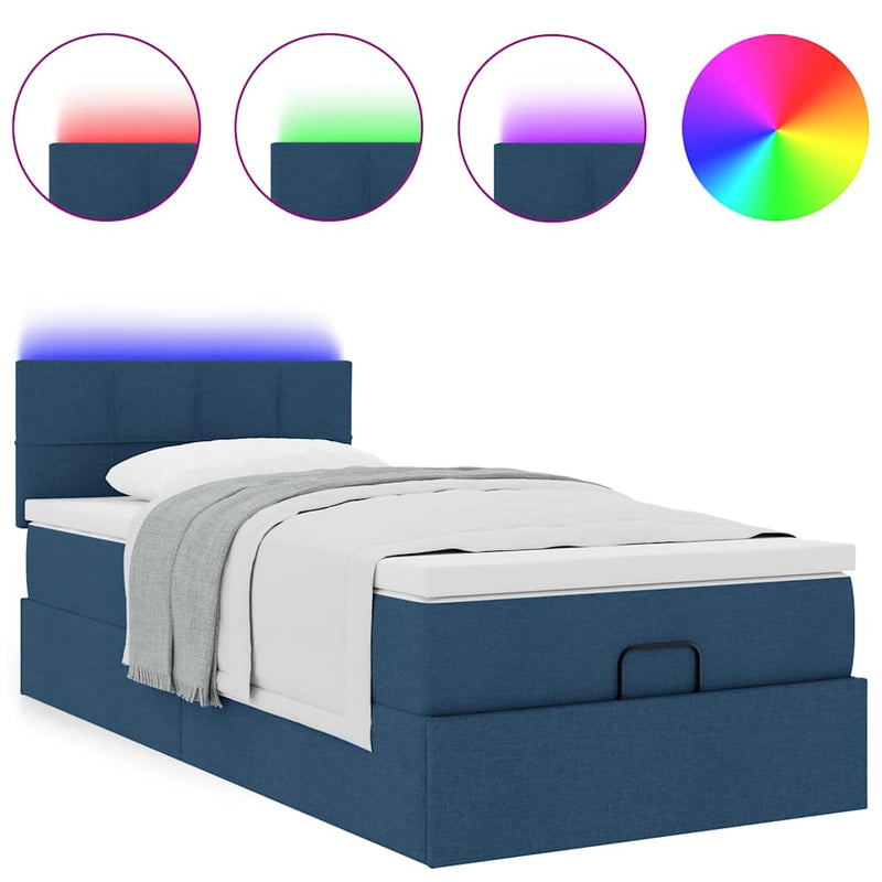 vidaXL Ottomán ágy matraccal & LED kék 90x200 cm szövet
