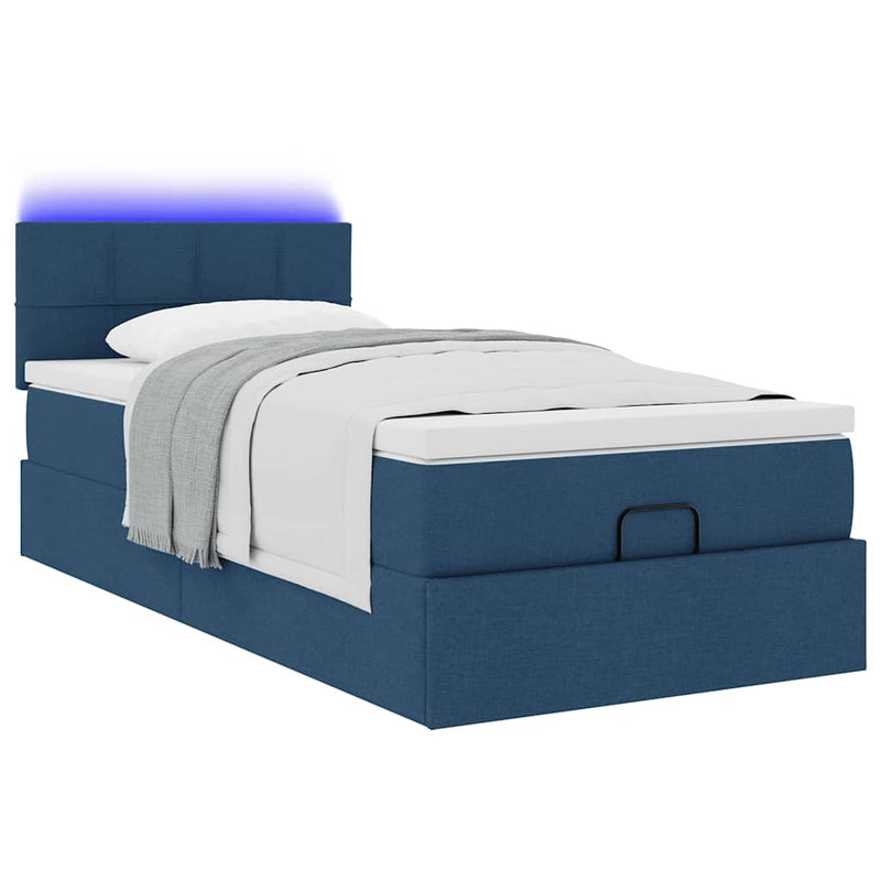 vidaXL Ottomán ágy matraccal & LED kék 90x200 cm szövet