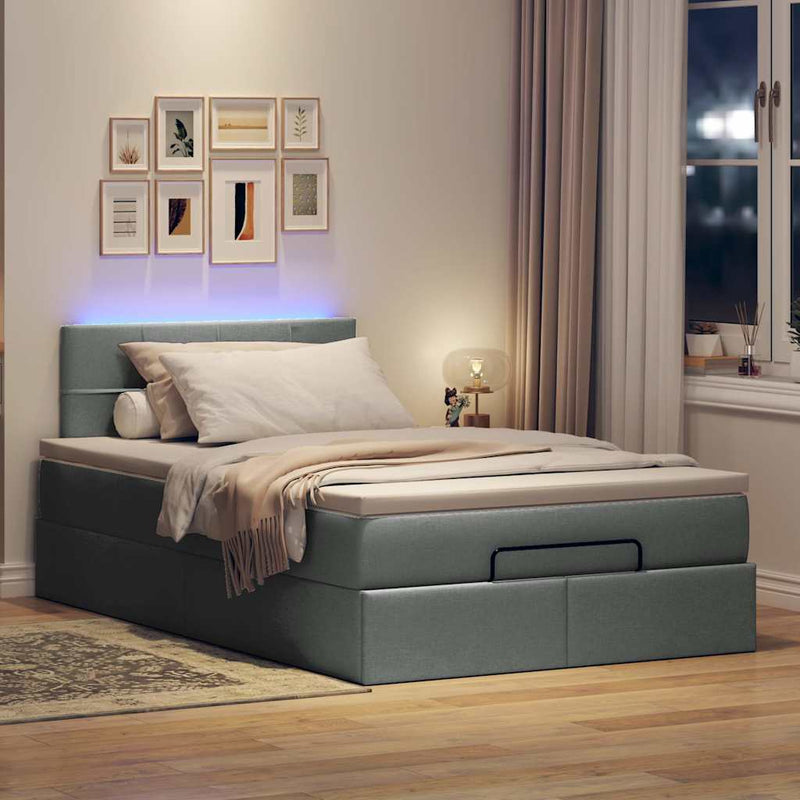 vidaXL sötétszürke szövet ottomán ágy matraccal & LED-ek 120x190 cm