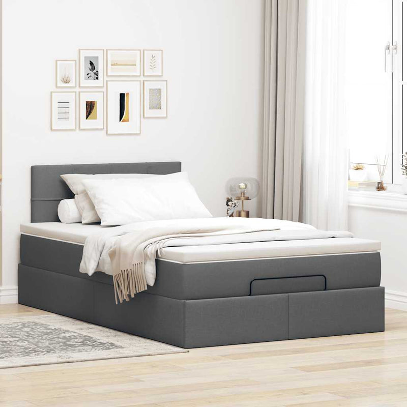 vidaXL sötétszürke szövet ottomán ágy matraccal & LED-ek 120x190 cm