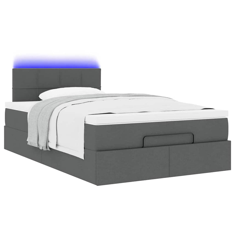 vidaXL sötétszürke szövet ottomán ágy matraccal & LED-ek 120x190 cm