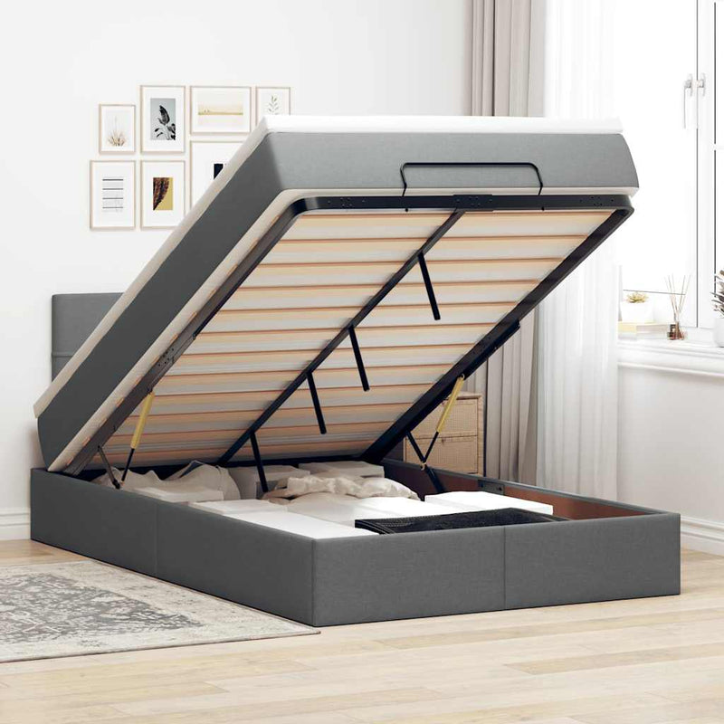 vidaXL sötétszürke szövet ottomán ágy matraccal & LED-ek 120x190 cm