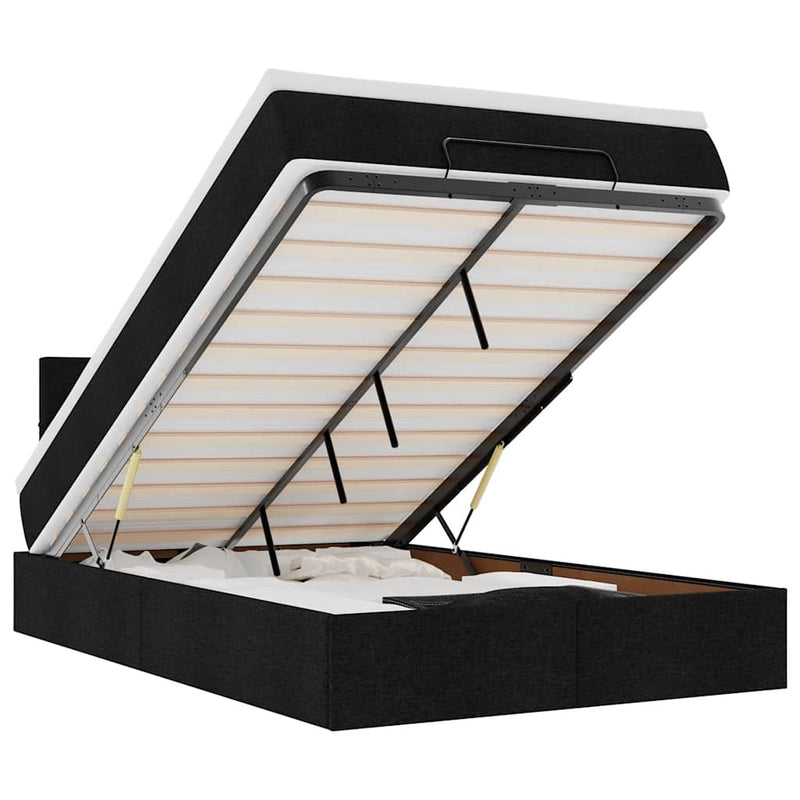 vidaXL fekete szövet ottomán ágy matraccal & LED-ek 120x190 cm