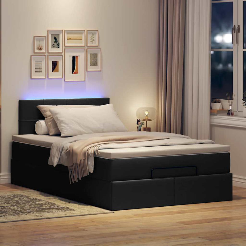 vidaXL fekete szövet ottomán ágy matraccal & LED-ek 120x190 cm