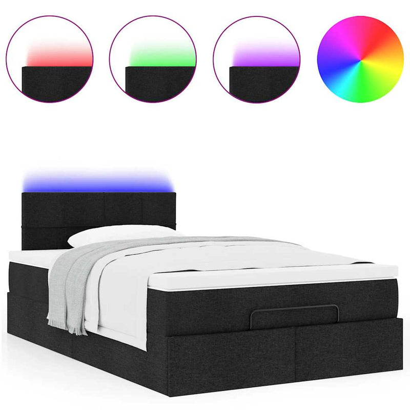 vidaXL fekete szövet ottomán ágy matraccal & LED-ek 120x190 cm