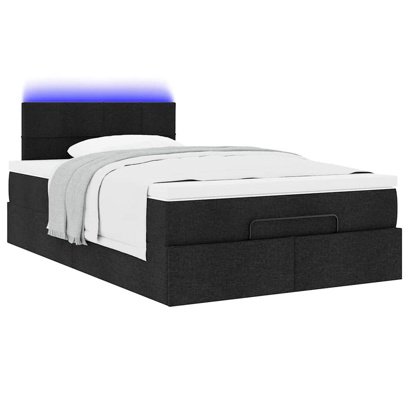 vidaXL fekete szövet ottomán ágy matraccal & LED-ek 120x190 cm