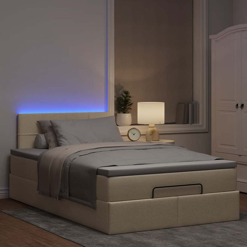 vidaXL krémszínű szövet ottomán ágy matraccal & LED-ek 120x190cm