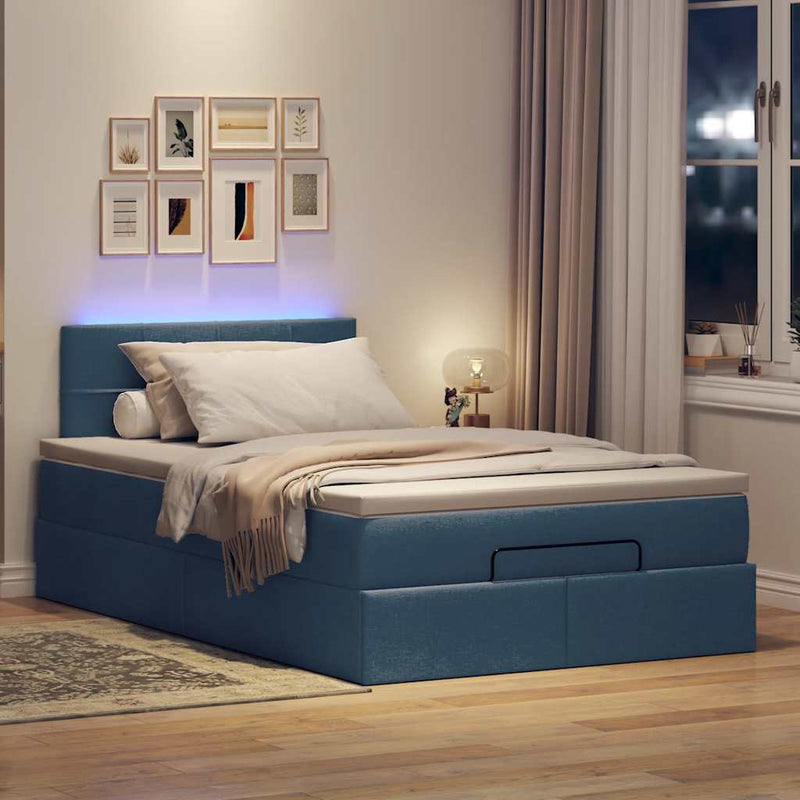 vidaXL kék szövet ottomán ágy matraccal & LED-ek 120x190cm
