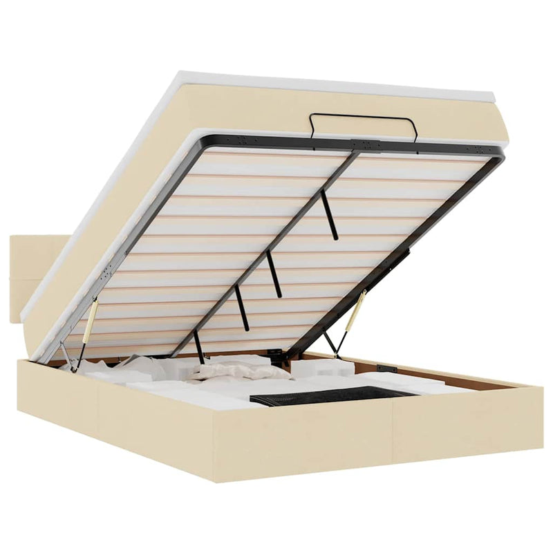 vidaXL Ottomán ágy matraccal & LED-ek krém 140x190 cm szövet