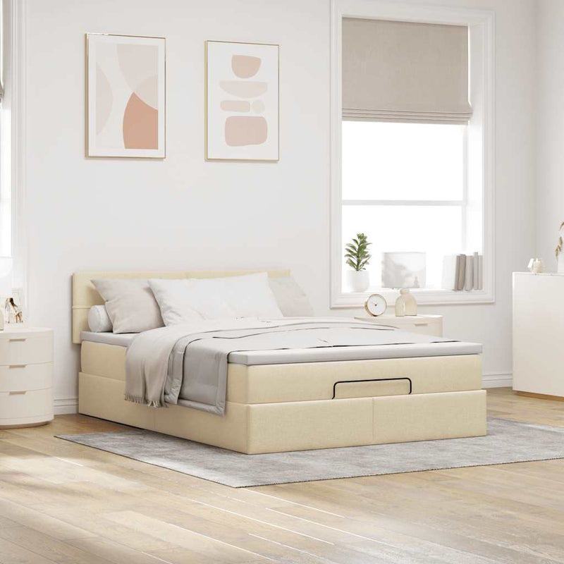 vidaXL Ottomán ágy matraccal & LED-ek krém 140x190 cm szövet