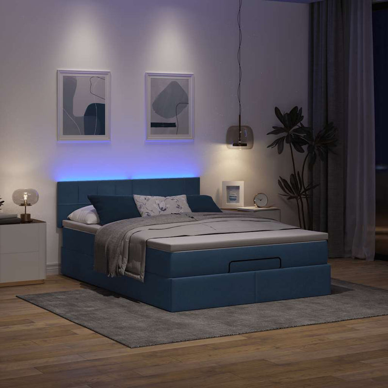 vidaXL Ottomán ágy matraccal & LED kék 140x190 cm szövet