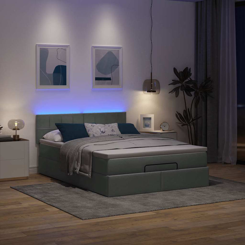 vidaXL Ottomán ágy matraccal & LED-ek Sötétszürke 140x200 cm anyagból