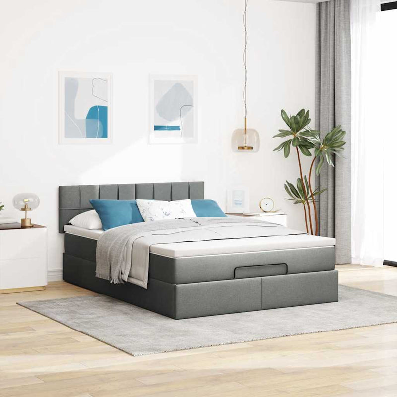 vidaXL Ottomán ágy matraccal & LED-ek Sötétszürke 140x200 cm anyagból