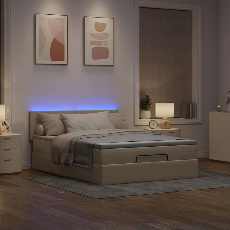 vidaXL Ottomán ágy matraccal & LED-ek krém 140x200 cm szövet