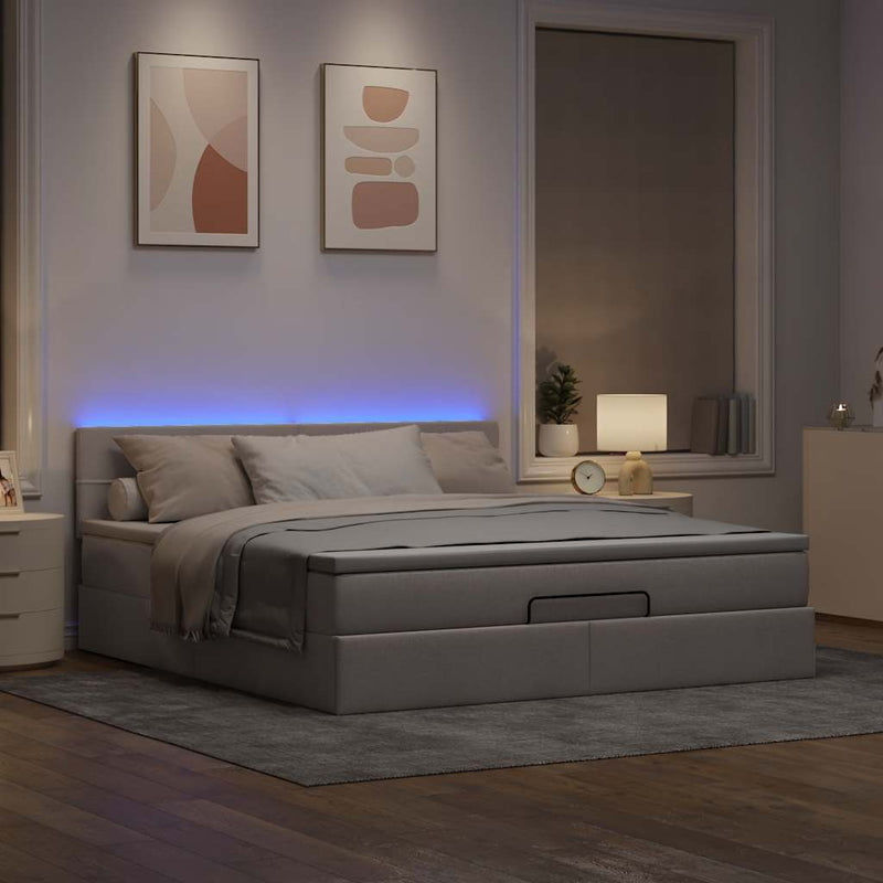 vidaXL tópszínű szövet ottomán ágy matraccal & LED-ek 180x200cm