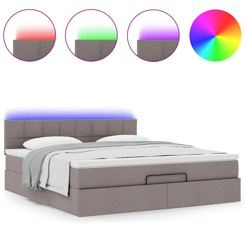 vidaXL tópszínű szövet ottomán ágy matraccal & LED-ek 180x200cm