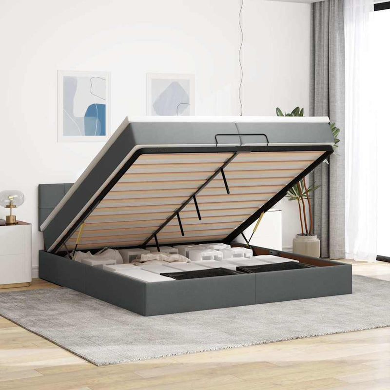vidaXL Ottomán ágykeret matracokkal Sötét szürke 200x200cm szövet