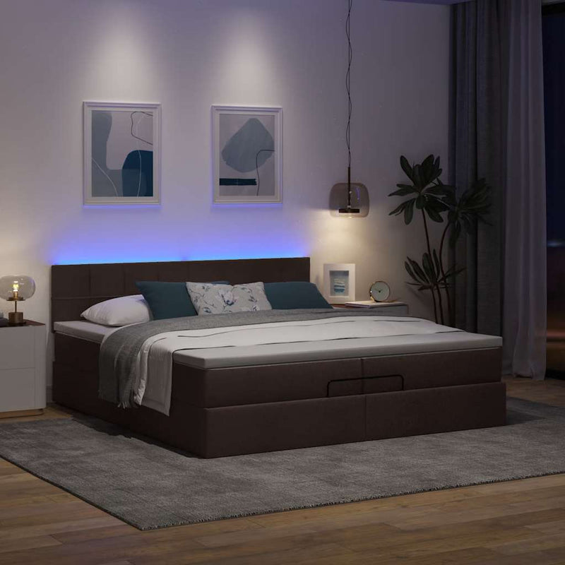 vidaXL Ottomán ágykeret matracokkal Sötétbarna 200x200cm szövet