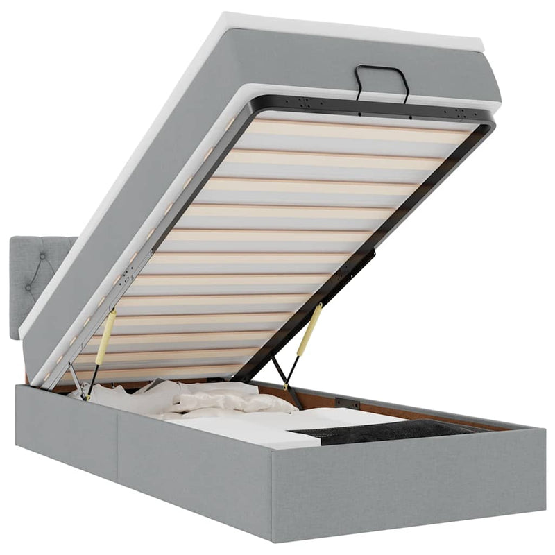 vidaXL világosszürke szövet ottomán ágy matraccal & LED-ek 80x200cm