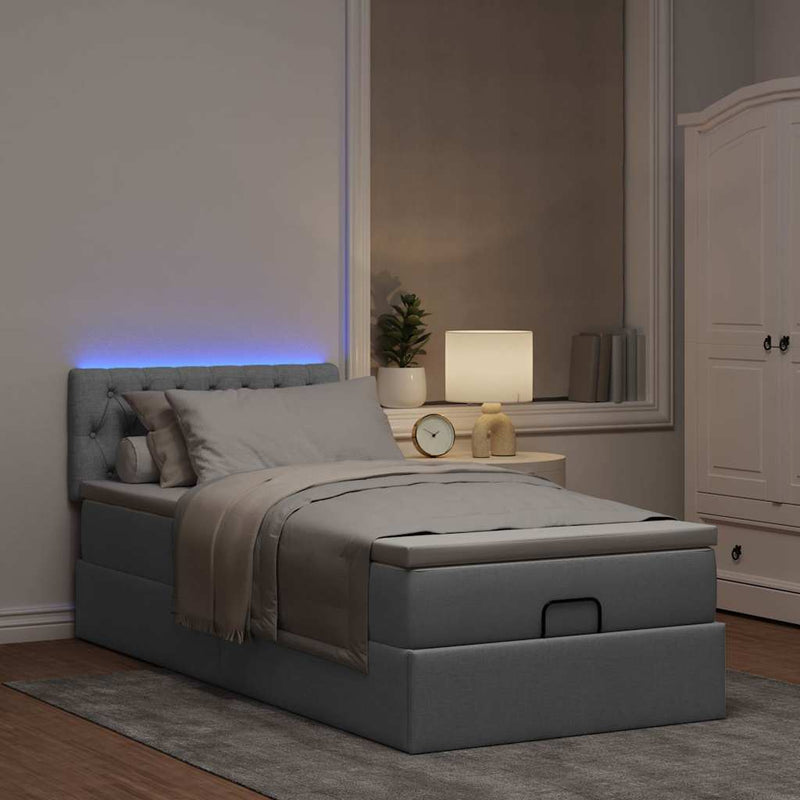 vidaXL világosszürke szövet ottomán ágy matraccal & LED-ek 80x200cm