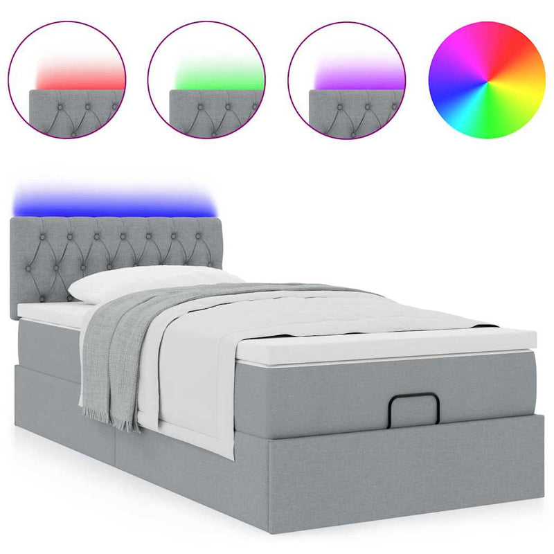 vidaXL világosszürke szövet ottomán ágy matraccal & LED-ek 80x200cm