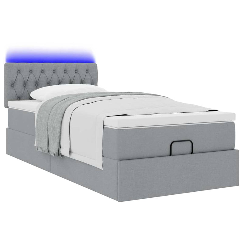 vidaXL világosszürke szövet ottomán ágy matraccal & LED-ek 80x200cm