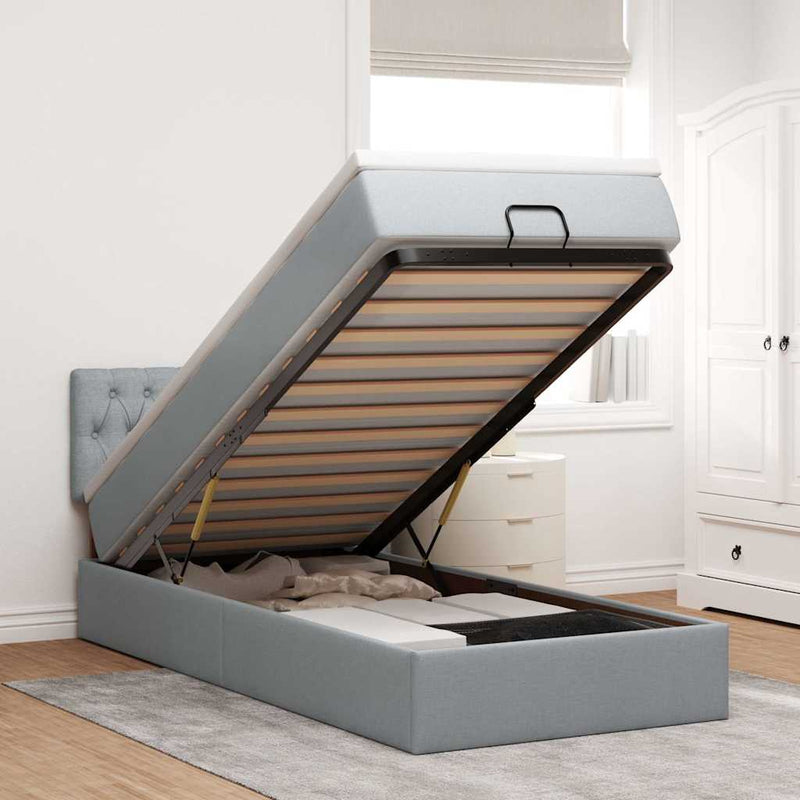 vidaXL világosszürke szövet ottomán ágy matraccal & LED-ek 80x200cm