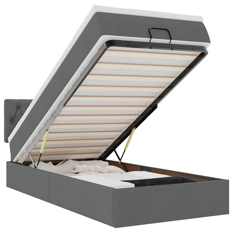 vidaXL sötétszürke szövet ottomán ágy matraccal & LED-ek 80x200cm