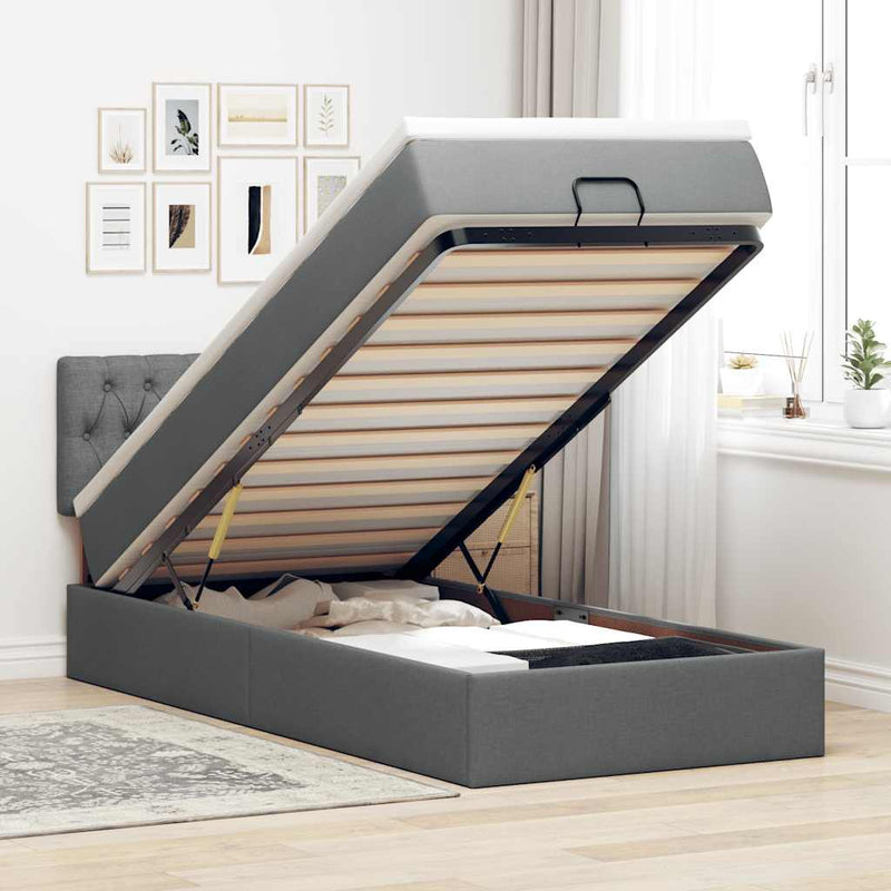 vidaXL sötétszürke szövet ottomán ágy matraccal & LED-ek 80x200cm