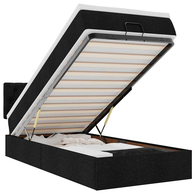 vidaXL fekete szövet ottomán ágy matraccal & LED-ek 80x200cm
