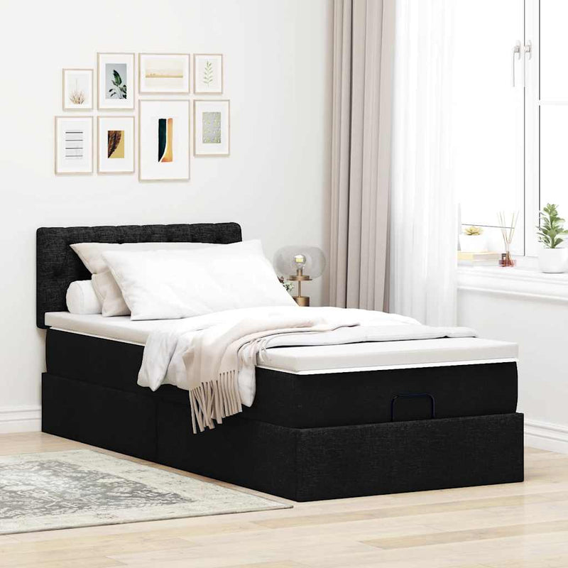 vidaXL fekete szövet ottomán ágy matraccal & LED-ek 80x200cm