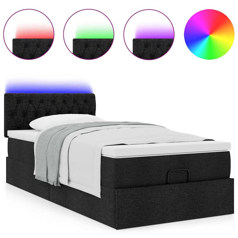 vidaXL fekete szövet ottomán ágy matraccal & LED-ek 80x200cm
