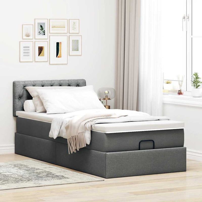 vidaXL Ottomán ágykeret matraccal sötét szürke 90x190cm szövet