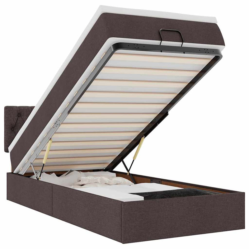 vidaXL sötétbarna szövet ottomán ágy matraccal & LED-ek 90x200 cm