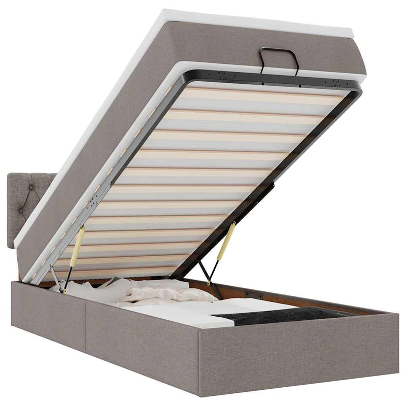 vidaXL tópszínű szövet ottomán ágy matraccal & LED-ek 90x200 cm