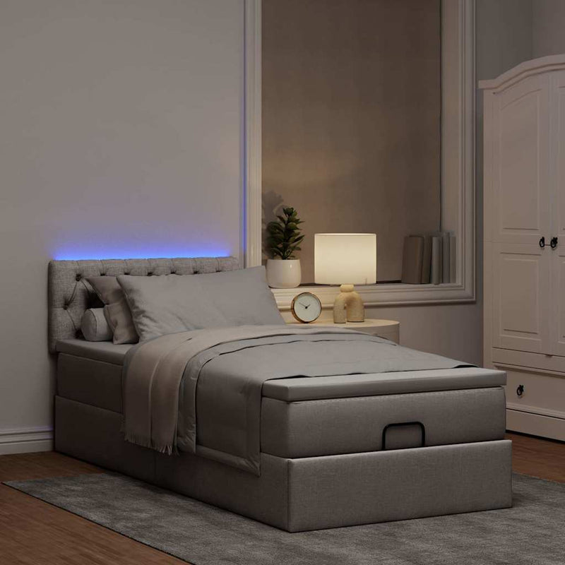 vidaXL tópszínű szövet ottomán ágy matraccal & LED-ek 90x200 cm
